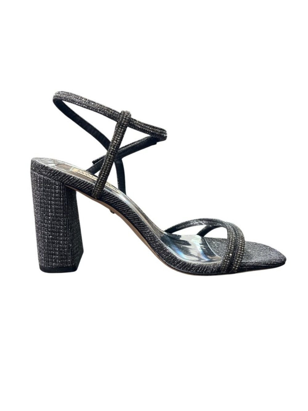 Badgley Mischka Womens 5.5 Rebekah Block Heel Sandal Crystal Black Sliver - Picture 2 of 10
